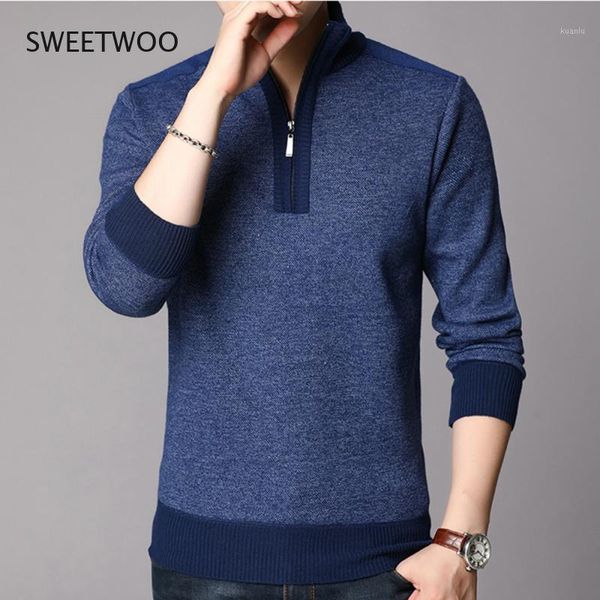 

men's sweaters autumn and winter thick warm wool pullover solid color casual zipper high neck pull, White;black