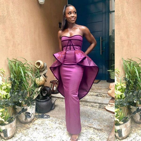 

fabulous sheath appliqued bridesmaid dresses strapless neckline peplum wedding guest dress floor length satin country maid of honor gowns, White;pink