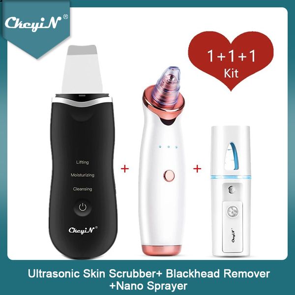 

ultrasonic skin scrubber facial peeling pore cleaner exfoliator face blackhead remover spa nano sparyer steamer dropshipping, Black