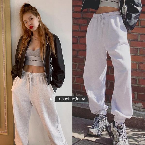 

women's pants & capris sweatpants 's same slim ins white gray loose hip hop high waist casual leggings, Black;white
