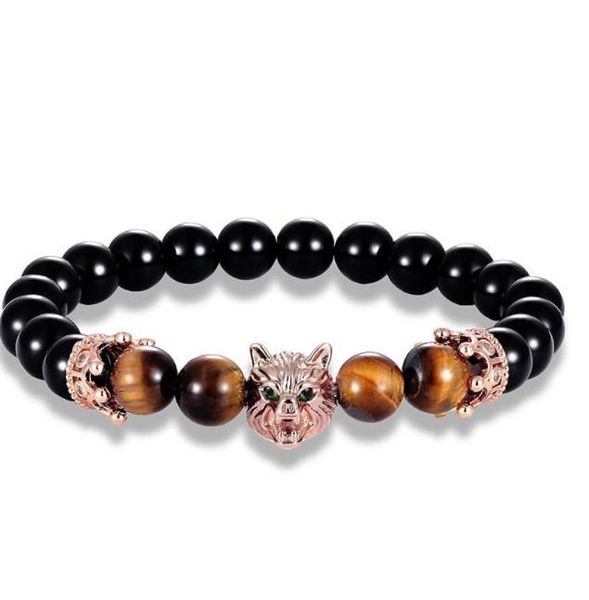 

beaded, strands 8mm wolf crown yellow tigereye gold silver copper cz zircon cubic zirconia beads bohemian bracelet agate onyx stone bangles, Black