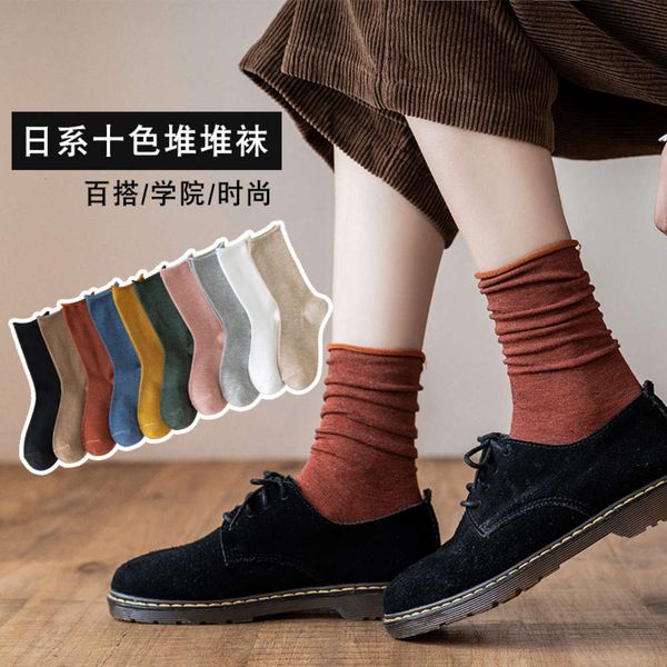 

autumn winter curling pile cotton stockings college color, Black;white