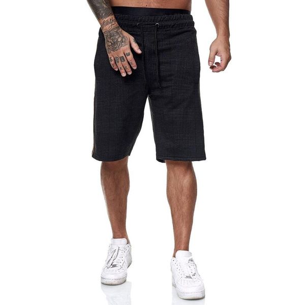 

men's shorts men summer casual shorts, plaid print with pockets, side stripe elastic waist pants, White;black