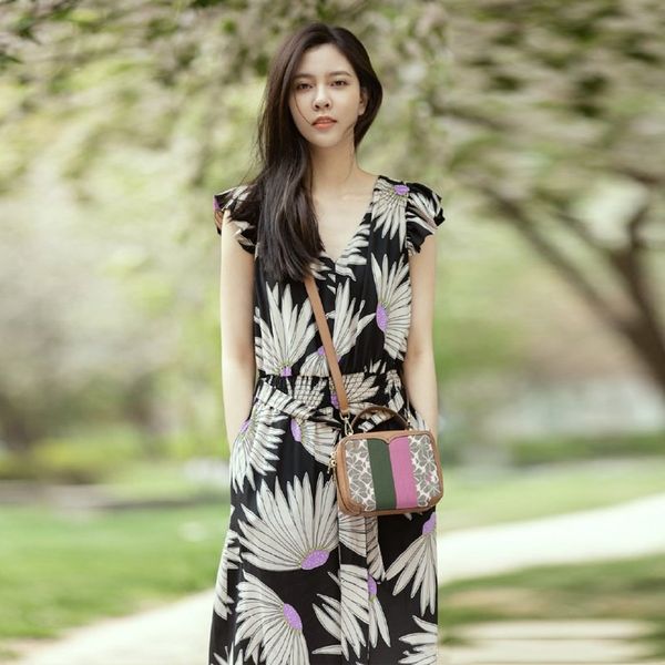 

fashion spring rompers new women's party vintage chic office v-neck printed elegant pants jumpsuits 65pi, Black;gray