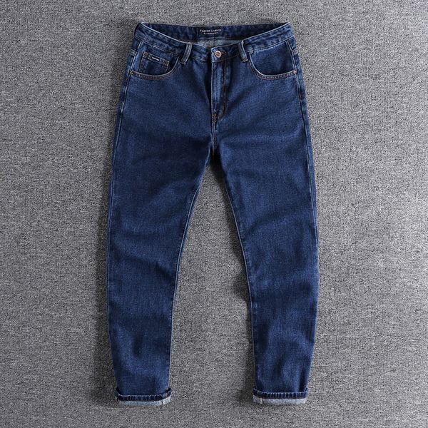 

2021 autumn winter new blue jeans men's european and american trend straight tube slim fit versatile capris youth pant 0718 mzmw, White;black