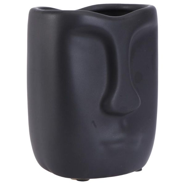 

1pc artistic home vase pottery flower container human face flower pot (black)