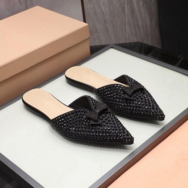 

sandals high qulity 2021 pointed toe women shoes crystal pure silk heel pumps leather fashion causal, Black