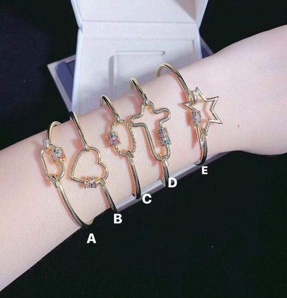 

bangle 2021 design geometric bracelets for lady gold plated micropave rainbow hollow clasp lock wristband jewelry, Black