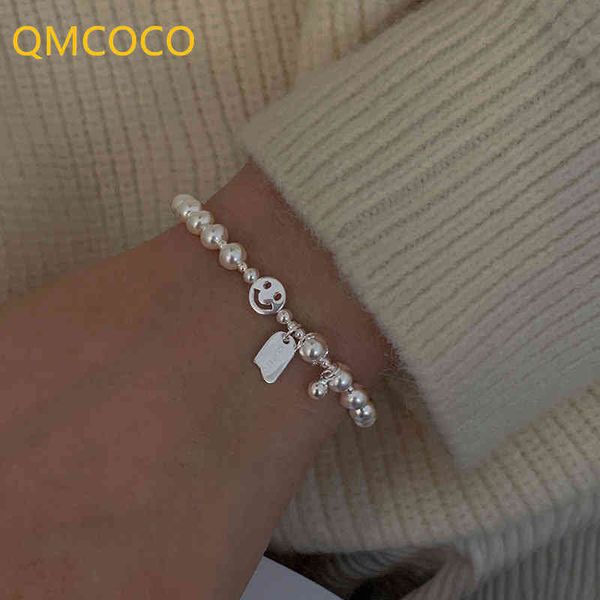 

qmcoco 925 silver fashion simple round bead simle face bracelets for women/girl punk hip-hop trendy jewelry accessories, Golden;silver