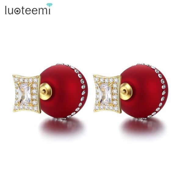 

stud luoteemi luxury golden cz earrings for women brand fashion jewelry cute simulated-pearl boucle d'oreille party bijoux femme, Golden;silver