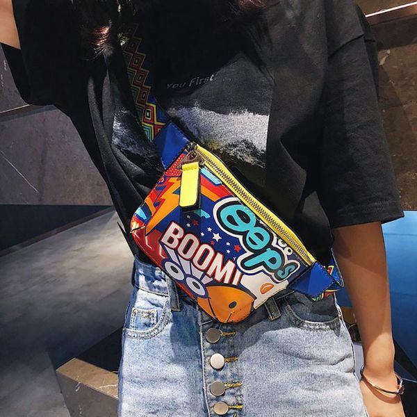

waist bags fashion women chest bag hip waterproof crossbody graffiti printed wide shoulder strap messenger sport belt nylon