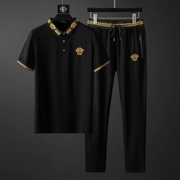 

polo suit men's two piece mercerized cotton short sleeve t-shirt lapel embroidery slim fit fashion 1912#, Gray