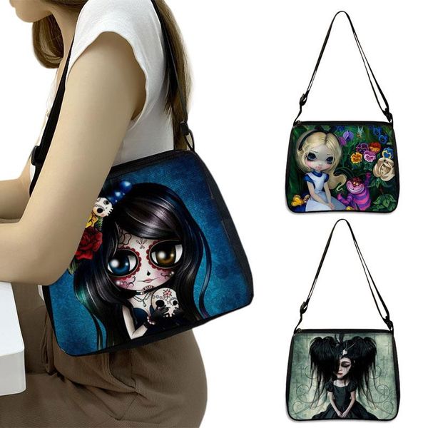 Abendtaschen Gothic Cartoon Mädchen Druck Handtasche Frauen Leinwand Unterarm Schulter für Reise Kawaii Mädchen Messenger Bag Damen Niedliche Clutch