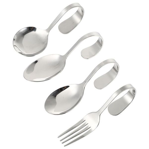 

spoons 4pcs simple dessert practical bent handle durable (silver)