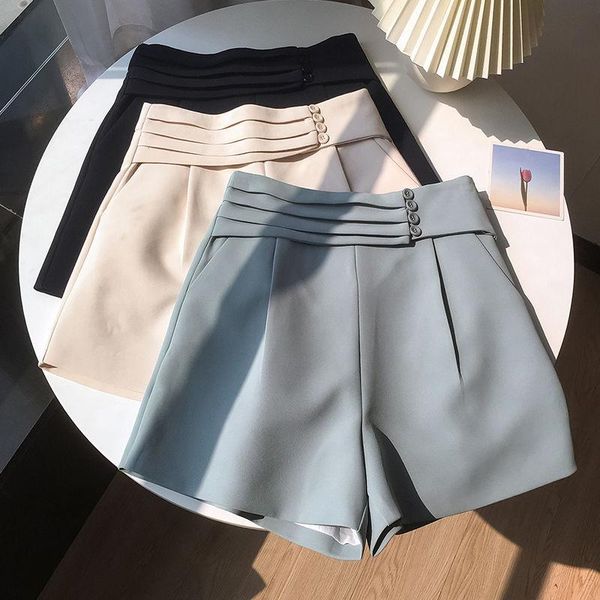 

women's shorts women's summer autumn casual high waist streetwear solid color suit short pants ladies elegant wide leg, White;black
