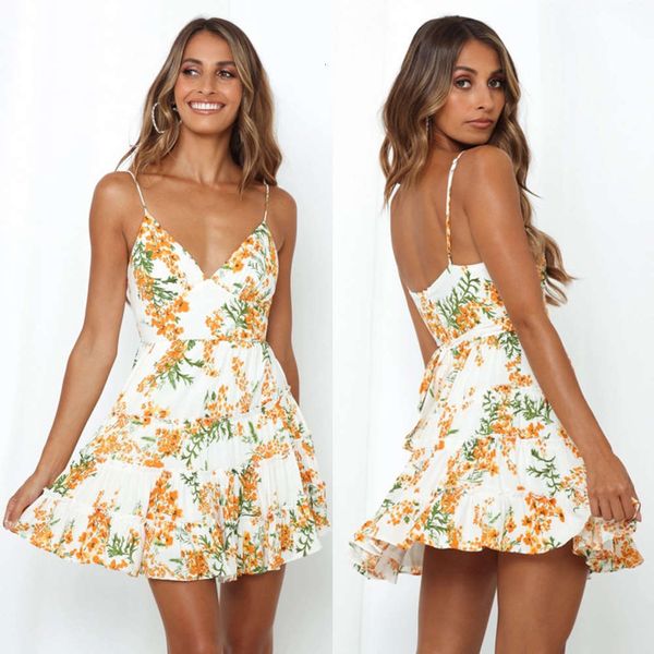 

2021 spring summer new suspender backless print dress, Black;gray