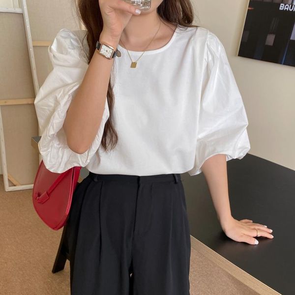 

women's t-shirt ggright summer loose oversized women solid basic tee shirt female puff sleeve casual cotton tshirts harajuku 2021, White