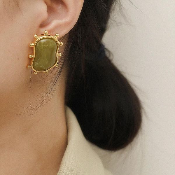 

stud aensoa irregular natural stone earrings for women female retro vintage geometric small fashion trend 2021, Golden;silver