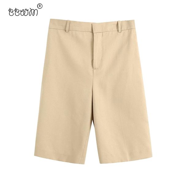 

women chic fashion side pockets straight shorts vintage high waist zipper short pants for office ladies wear 210531, White;black