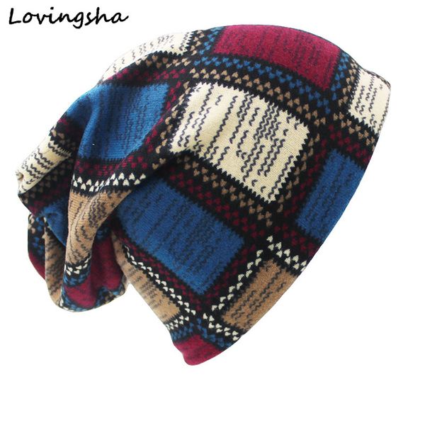 

lovingsha brand autumn winter hats for women plaid design contrast color ladies hat skullies and beanies men hat ht022, Black;white