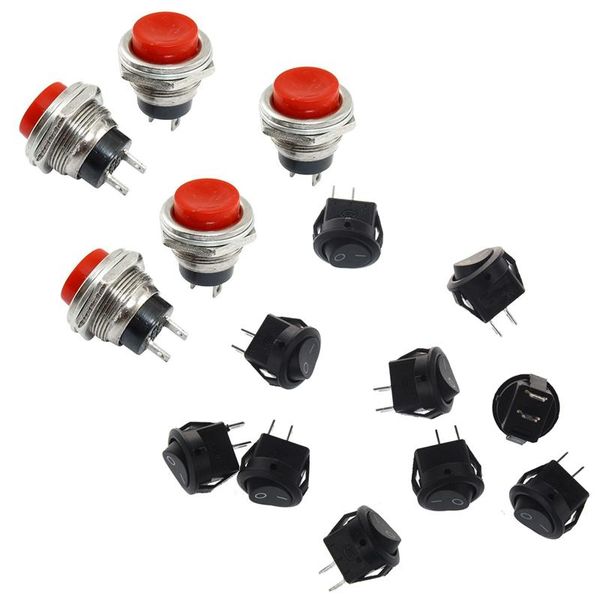 

smart home control 10pcs ac 3a/250v 6a/125v on-off i/o spst 2 pin rocker switch & 5 pcs spdt red round momentary push button