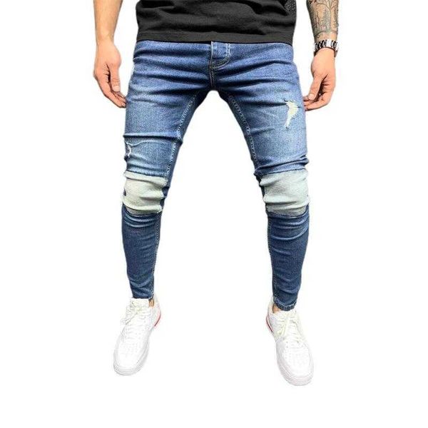 

rock revival jeans print streetwear floral paint designer plein pants mens, Blue
