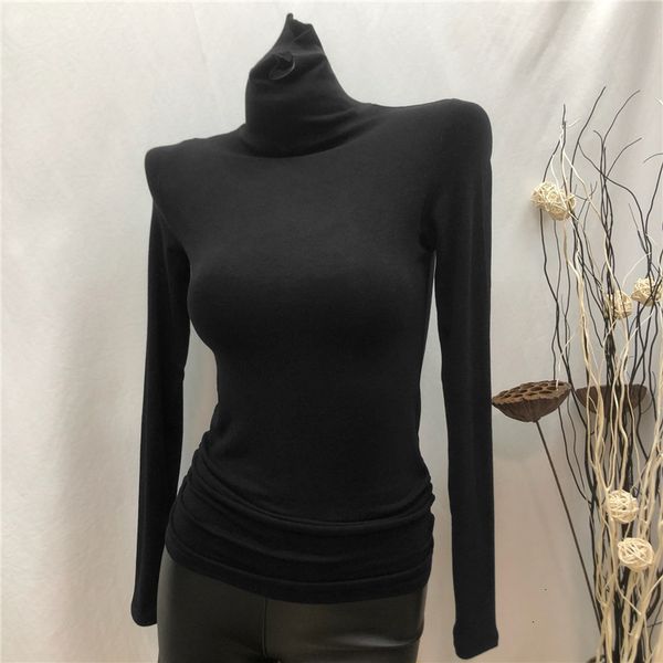 

new 2021 autumn winter bottom long sleeve turn-neck t shirt women high elasticity casual slim basic solid color female 17ba, White