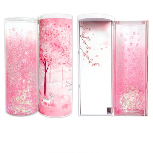 

2019 newmebox half quicksand translucent creative multifunction cylindrical ipen &pencil box, stationery box, jlloin fight2010