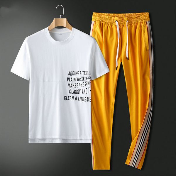 

2021 fashion casual tracksuit set summer short sleeve trousers running two piece size -3xl#hsc37, Gray