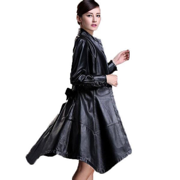 

women's leather & faux real genuine winter jacket women korean vintage autumn sheepskin coat female widbreaker trench zt1714, Black