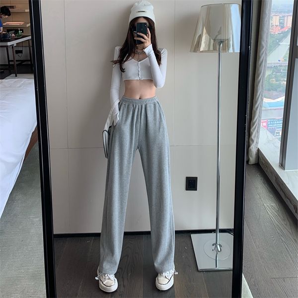 

2021 new mulher calas streetwear joggers sweatpants cinza cintura alta conforto simples bsico casual moda 539m, Black;white