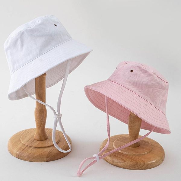 

caps & hats summer autumn bucket hat solid color cotton baby outdoor beach sun cap children panama fisherman for 0-5 y, Yellow