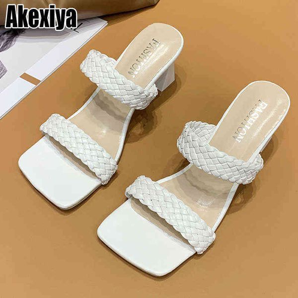 

slippers new square heel slides shoes for women summer beach cross tied bohemian female dress bc3708 220304, Black