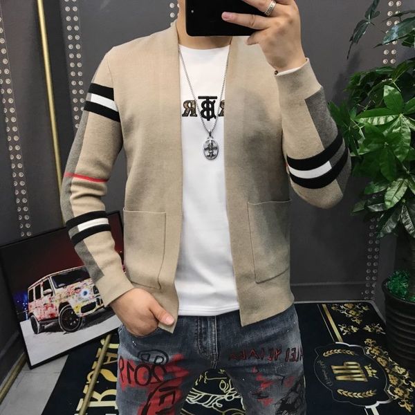 

men's jackets slim sweater with striped jackets, autumn and winter , large-sized casual cardigan 47vx, Black;brown
