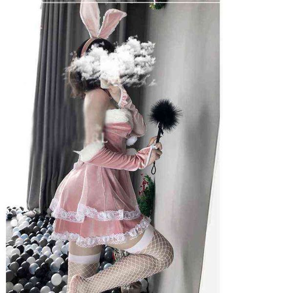 

nxy set rabbit cos outfits kawaii jurk maid serve first uniform red christmas costumes lady santa' flowers bunny role playing kant lol, Red;black