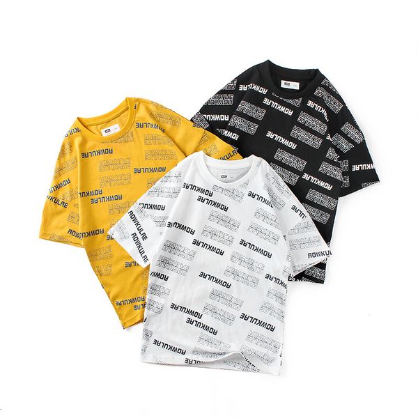 

2020 summer new korean boys' short sleeve printed loose children's t-shirt, Black;white