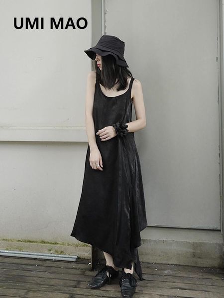 

casual dresses umi mao yoji yamamoto wind dark design deconstruction asymmetric women's sling summer maxi dress women irregular black y, Black;gray
