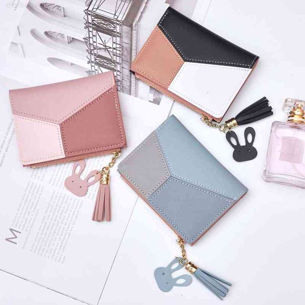 

wallet korean women's student short zipper large capacity handbag fashion color matching mobile phone bag, Red;black
