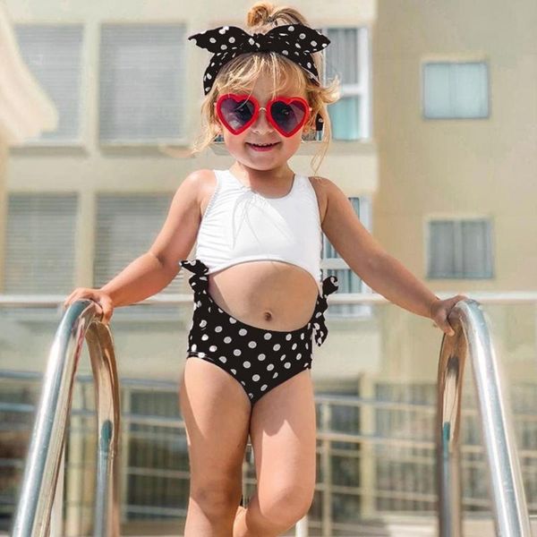

summer kids baby girls two piece dot print swimwear swimsuit bikini outfits tankini biquini bathing suit swimjupmsuit beachwear one-pieces, Black