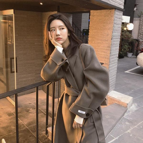 

women's wool & blends zcsmll cashmere coat mid-length 2021 autumn and winter style korean casual thick woolen high-end jacket, Black