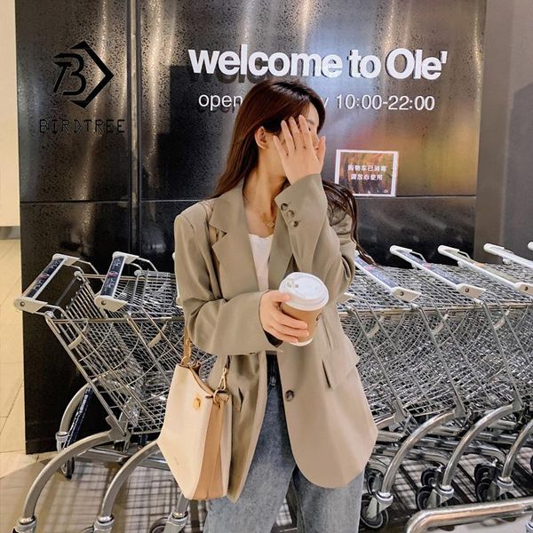 

women's suits & blazers autumn solid color elegant khaki blazer women jacket korean style loose v-neck long sleeve cardigan suit c12101, White;black