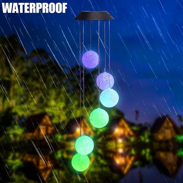 

solar smart light control wave ball wind chime style corridor decoration pendant lamp beads black solar panel colorful light