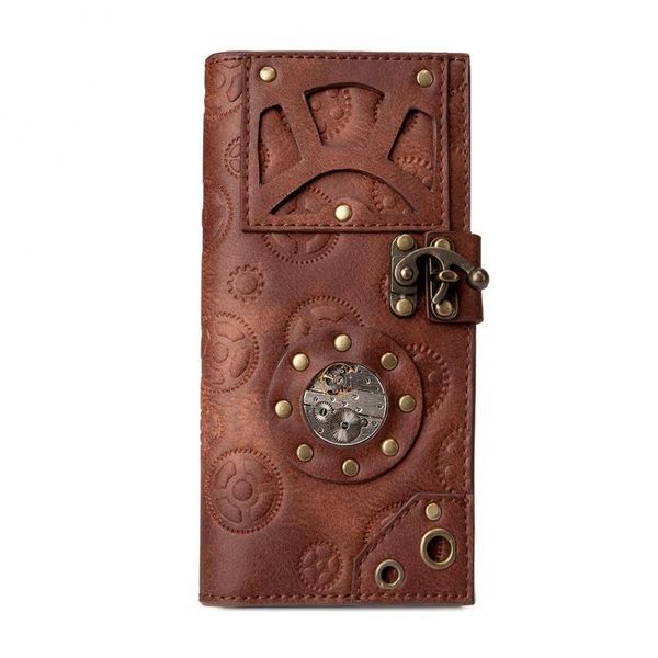 

yourseason vintage rivet long wallets and purses 2021 steampunk ladies card holder pu leather clutch bags, Red;black