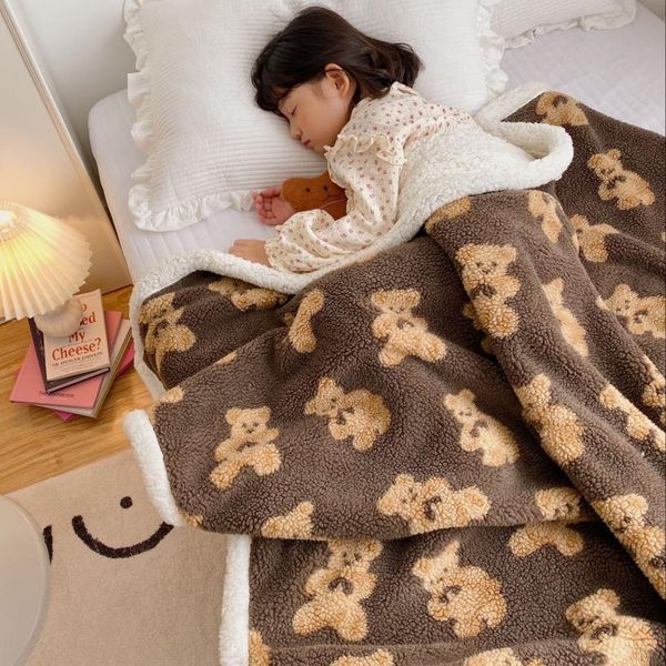 

blankets baby muslin lamb wool blanket wrapped fashion bear print spring winter 2021 keep warm cotton soft