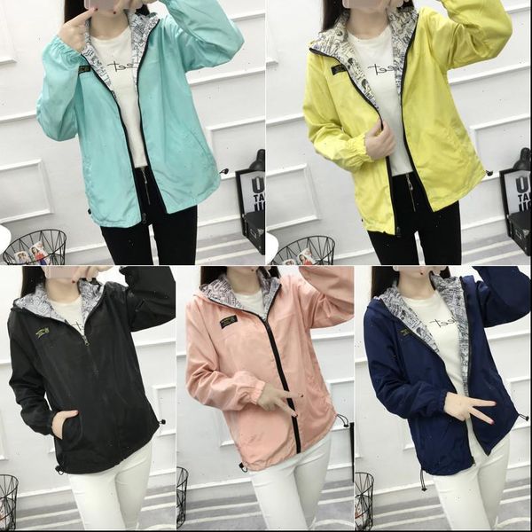 

spring autumn fashion hooded striped two side windbreaker jacket crop zipper casual long sleeves feminino coat outwear short, Black;brown