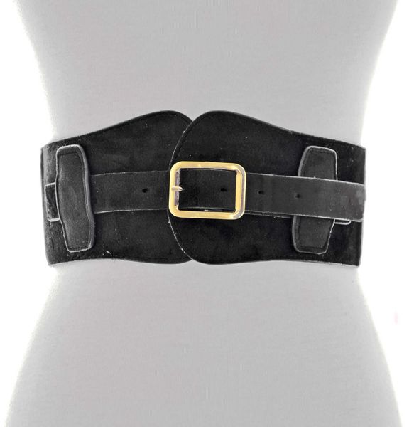 

new women's wide belt in winter, fashionable and versatile, suede imitation leather pin buckle, elastic waist cover, Black;brown