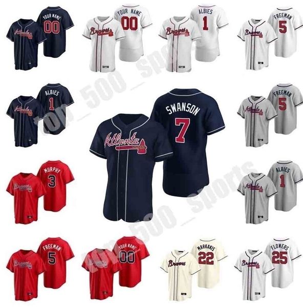 

custom 2021 atlanta brave 20 marcell ozuna jersey 5 freddie an 7 dansby swanson 13 ronald acuña jr. 1 ozzie albies mike soroka baseball, Blue;black