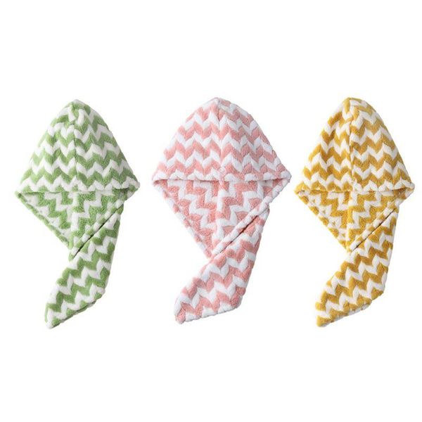 

towel super absorbent hair turban wrap striped quick dry shower hat with button
