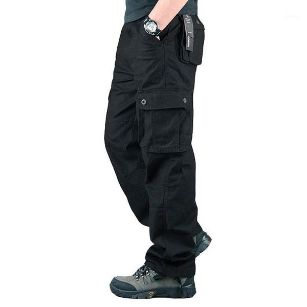 

men's pants men outwear 2021 cargo multi pocket tactical military army straight slacks trousers overalls zipper, Black