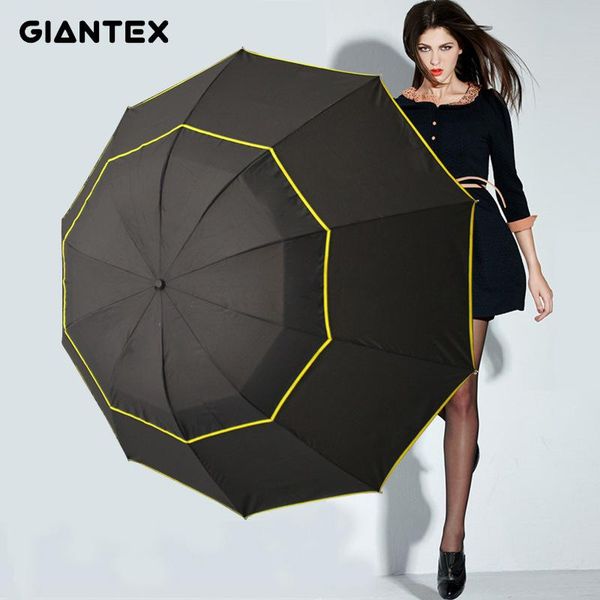 

umbrellas large double layer pongee golf umbrella three-folding windproof folding rainy rain women men u2013